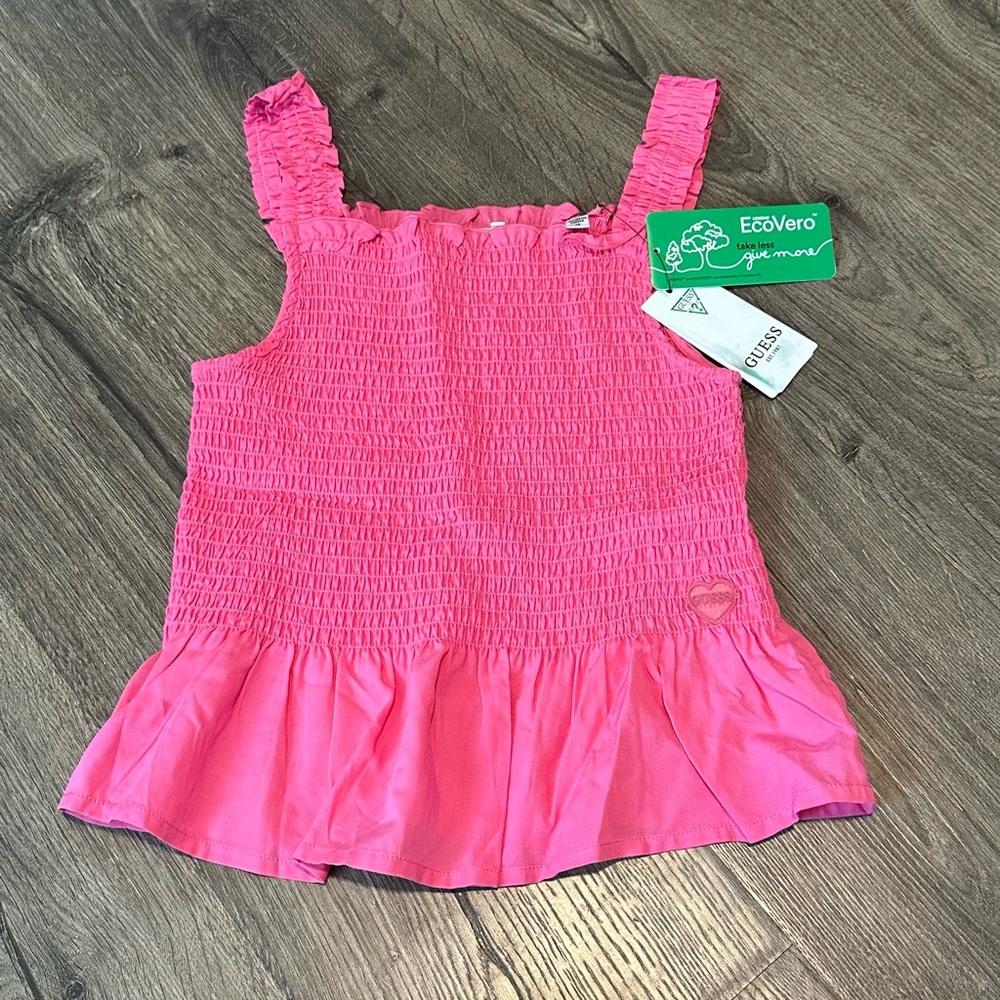 Guess Girls Youth 14 Pink Smocked Peplum Tank NEW